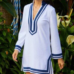 Cabana Life Essential Terry Navy and White Striped Tunic Cover Up Size Medium